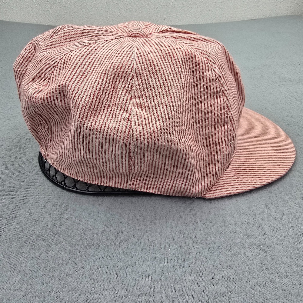 Vintage Newsboy Cap Womens 57cm Red White Striped Cotton Classic Retro Casual